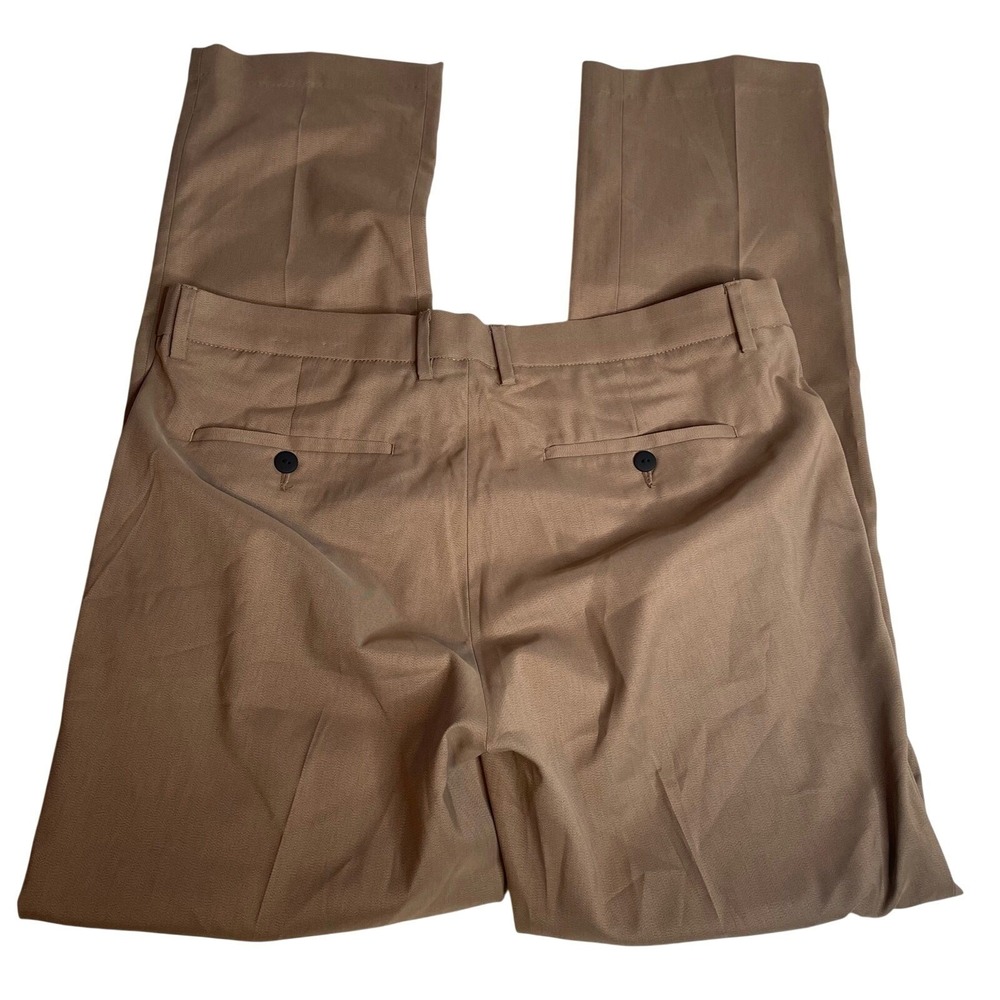 Alfani Mens Stretch Dress Pants 34W 32L Brown Flat Front Classic Fit Trousers - Picture 2 of 4